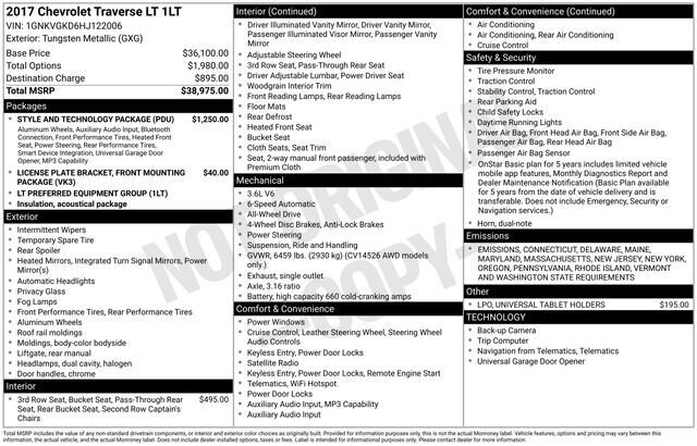 
 2017 Chevrolet Traverse LT 1LT full									