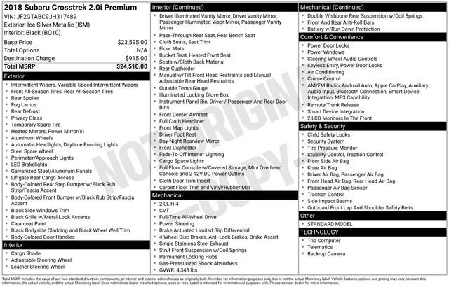 
 2018 Subaru Crosstrek 2.0i Premium w/ Apple Car Play full									