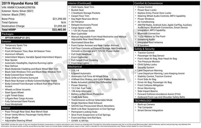 
 2019 Hyundai KONA SE full									