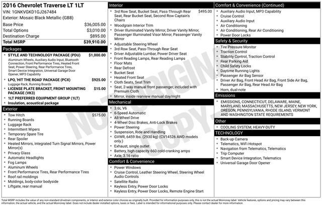 
 2016 Chevrolet Traverse LT 1LT full									