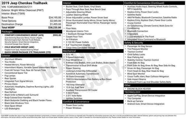 
 2019 Jeep Cherokee Trailhawk w/ Apple Car Play full									