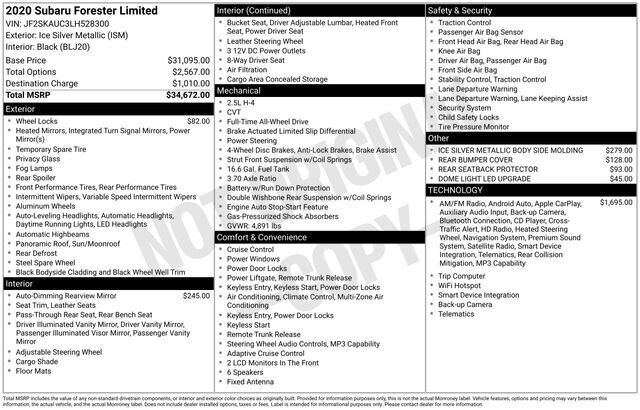 
 2020 Subaru Forester Limited full									