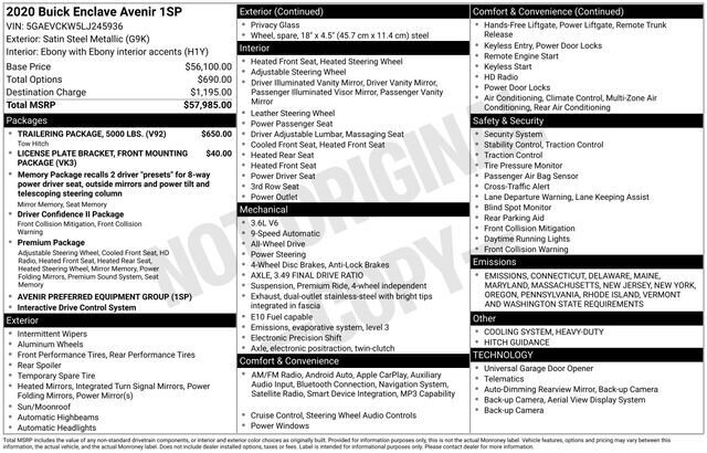 
 2020 Buick Enclave Avenir w/ Apple Car Play and Navigation full									