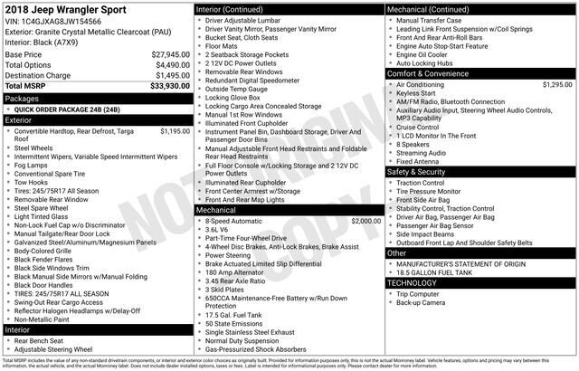 
 2018 Jeep Wrangler Sport full									