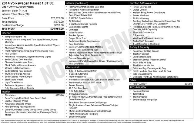 
 2014 Volkswagen Passat 1.8T SE full									