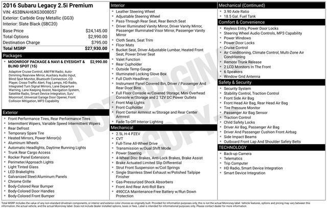 
 2016 Subaru Legacy 2.5i Premium w/ Navigation full									
