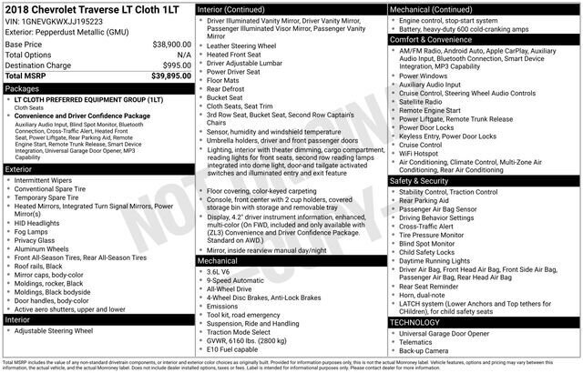 
 2018 Chevrolet Traverse LT Cloth w/1LT full									