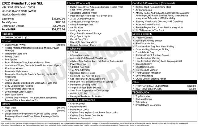 
 2022 Hyundai TUCSON SEL w/ Apple Car Play full									