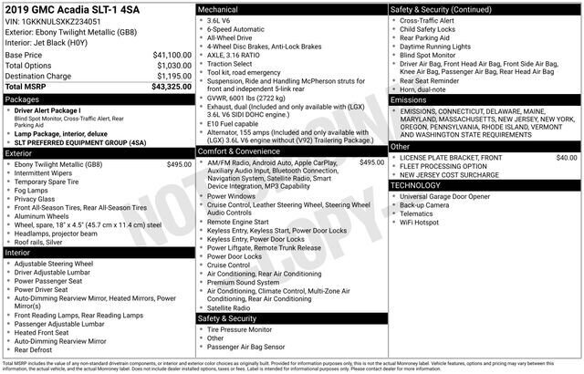 
 2019 GMC Acadia SLT-1 w/ Apple Car Play and Navigation full									