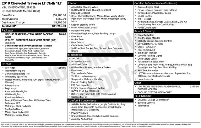 
 2019 Chevrolet Traverse LT w/ Apple Car Play full									