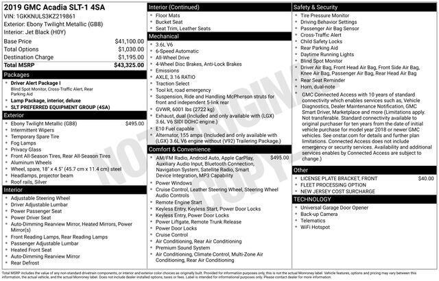 
 2019 GMC Acadia SLT-1 w/ Apple Car Play and Navigation full									