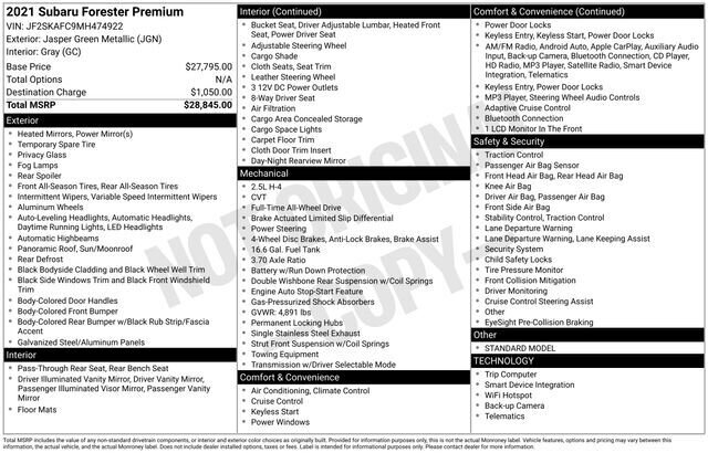 
 2021 Subaru Forester Premium w/ Apple Car Play full									