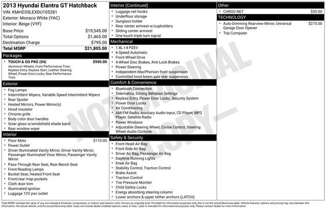 
 2013 Hyundai ELANTRA GT Base full									