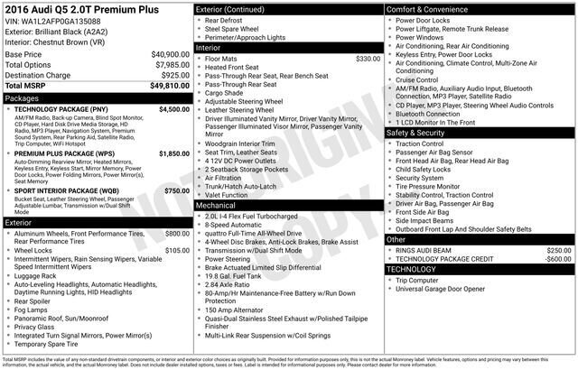 
 2016 Audi Q5 2.0T Premium Plus quattro full									