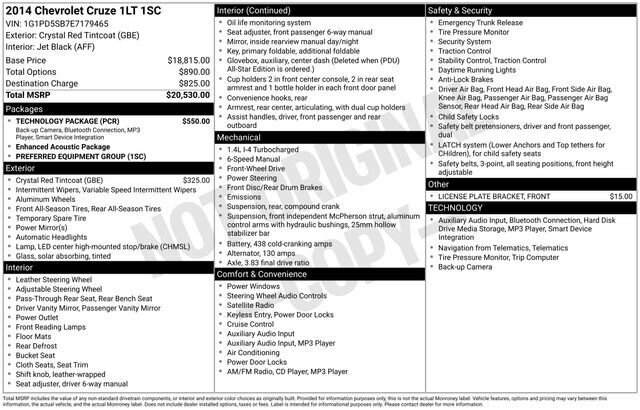 
 2014 Chevrolet Cruze 1LT full									