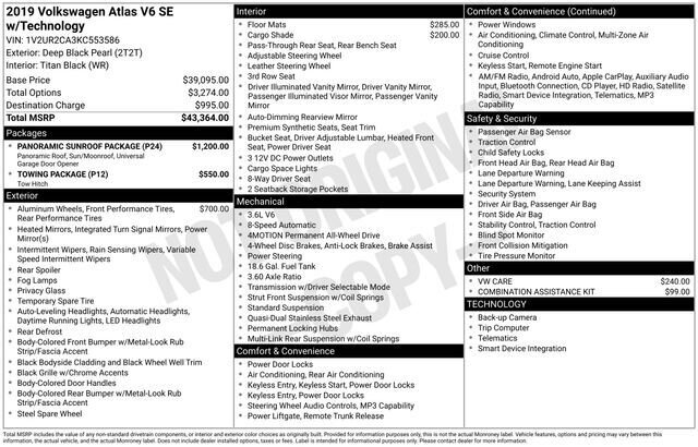 
 2019 Volkswagen Atlas 3.6L V6 SE w/ Apple Car Play full									