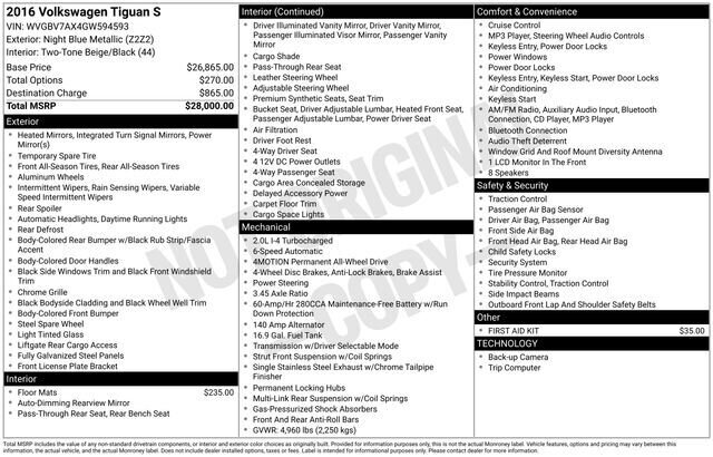 
 2016 Volkswagen Tiguan S 4Motion full									