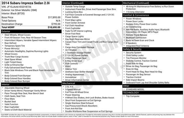 
 2014 Subaru Impreza 2.0i full									