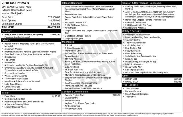 
 2018 Kia Optima S full									