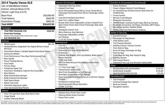 
 2014 Toyota Venza XLE full									