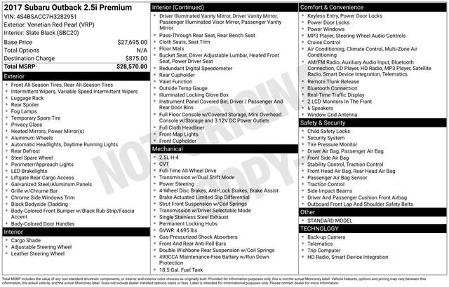 
 2017 Subaru Outback 2.5i Premium full									