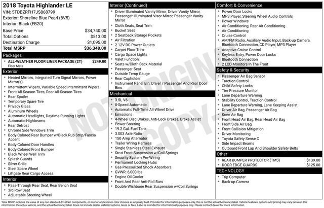 
 2018 Toyota Highlander LE full									