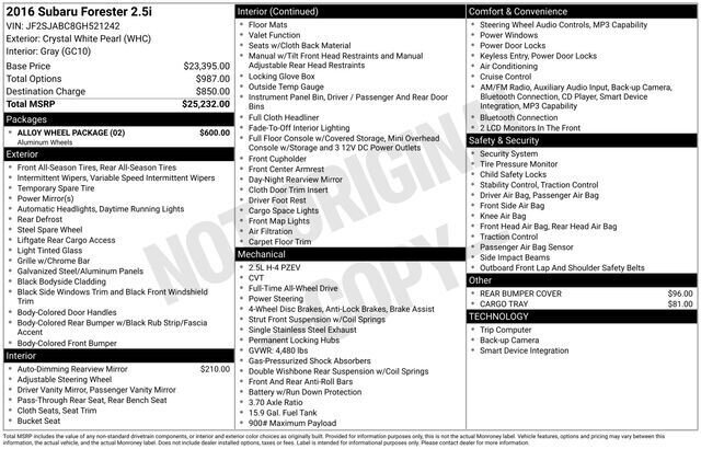 
 2016 Subaru Forester 2.5i full									