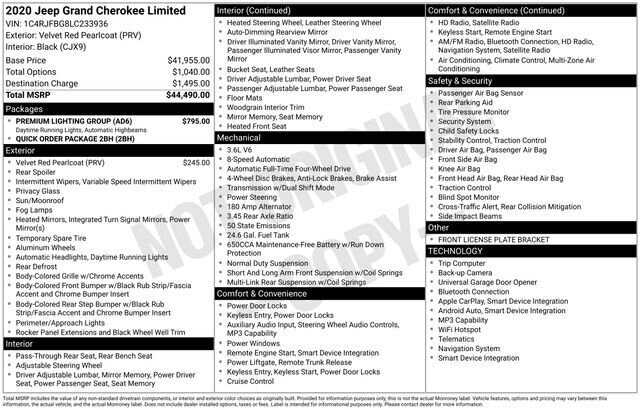 
 2020 Jeep Grand Cherokee Limited full									