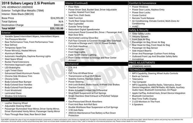 
 2018 Subaru Legacy 2.5i Premium full									