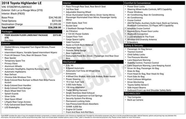 
 2018 Toyota Highlander LE full									