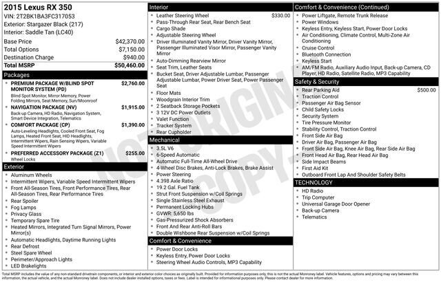
 2015 Lexus RX 350 full									