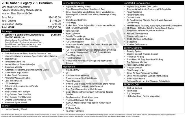 
 2016 Subaru Legacy 2.5i Premium full									