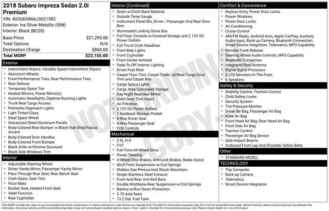 
 2018 Subaru Impreza 2.0i Premium full									