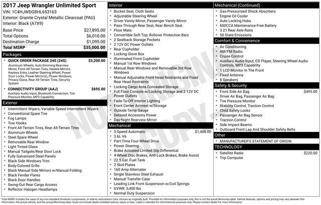 
 2017 Jeep Wrangler Unlimited Sport full									