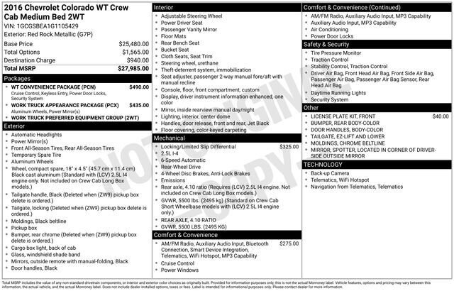 
 2016 Chevrolet Colorado Work Truck full									