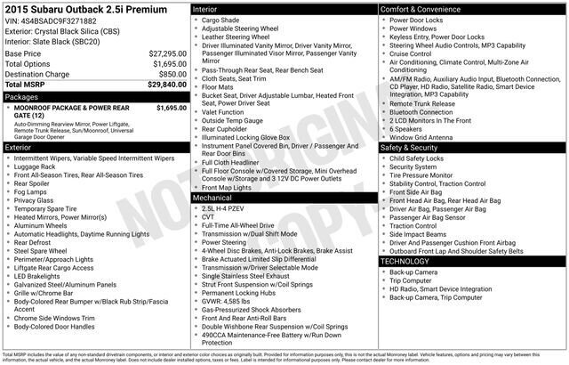 
 2015 Subaru Outback 2.5i Premium full									