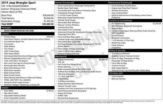 
 2019 Jeep Wrangler Sport full									