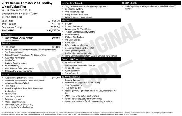 
 2011 Subaru Forester 2.5X full									