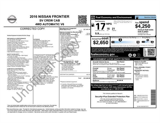 
 2016 Nissan Frontier SV full									
