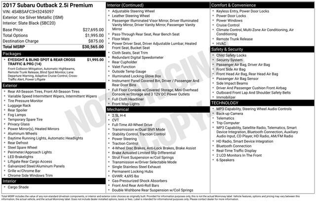 
 2017 Subaru Outback 2.5i Premium full									