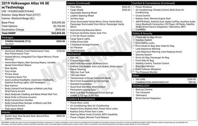 
 2019 Volkswagen Atlas 3.6L V6 SE w/Technology full									