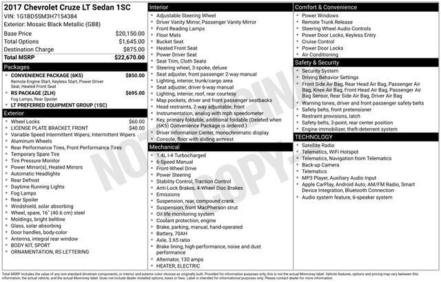
 2017 Chevrolet Cruze LT full									