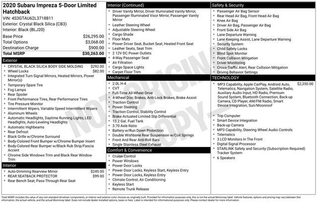 
 2020 Subaru Impreza Limited full									