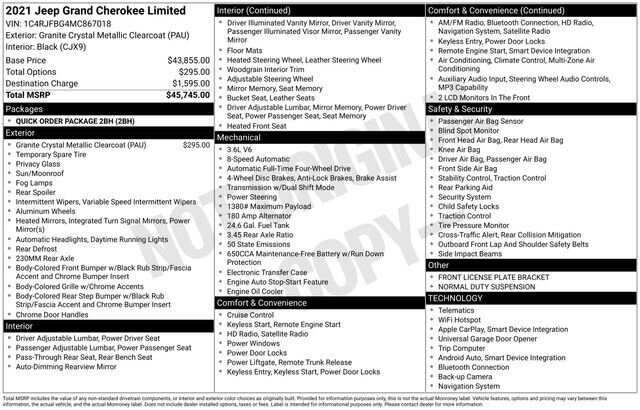
 2021 Jeep Grand Cherokee Limited full									