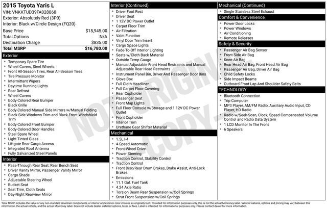 
 2015 Toyota Yaris L full									