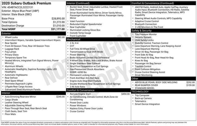 
 2020 Subaru Outback Premium full									