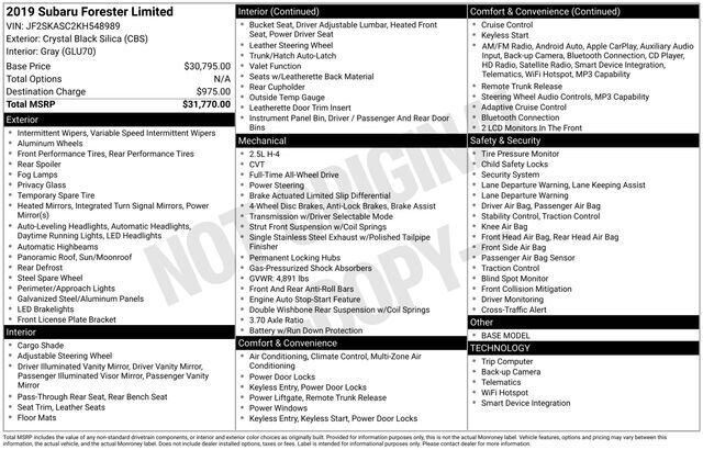 
 2019 Subaru Forester Limited full									