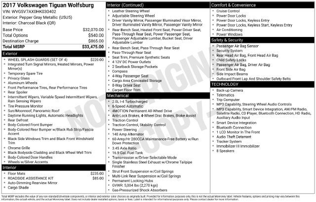 
 2017 Volkswagen Tiguan 2.0T Wolfsburg Edition 4Motion full									