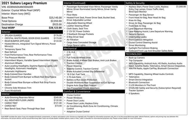 
 2021 Subaru Legacy Premium full									
