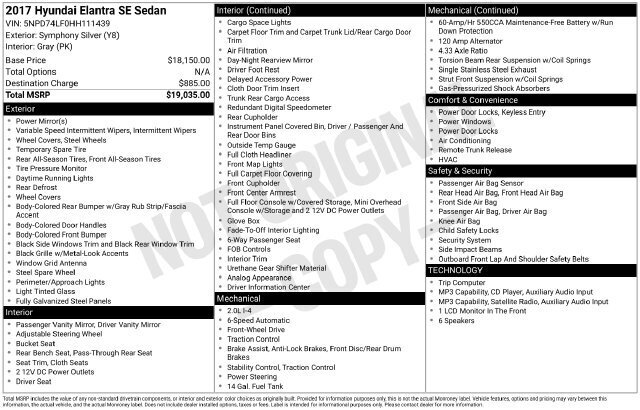 
 2017 Hyundai ELANTRA SE full									
